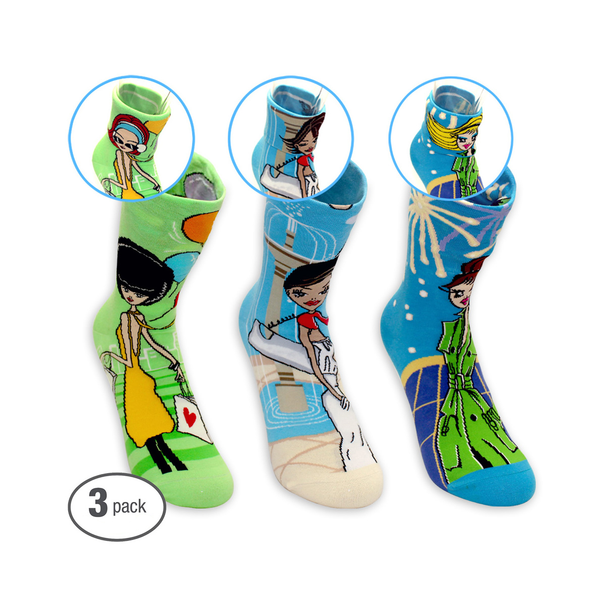DKGP City Fashion Lady Socks, 9''-9.75'', Size M (3 Color Set)
